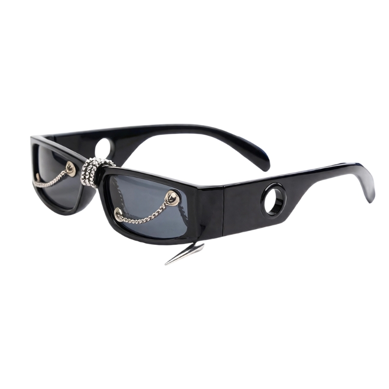 Street Fashion Reference - Gafas cuadradas Unisex con decoraciones cadena