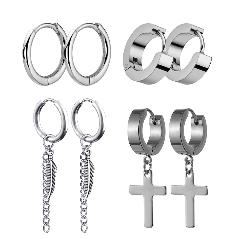 Street Fashion Earrings - Pendientes de Cruz de acero inoxidable