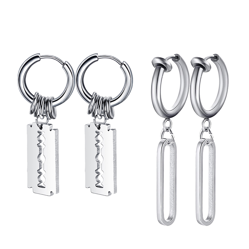 Street Fashion Earrings - Pendientes de hoja de acero inoxidable