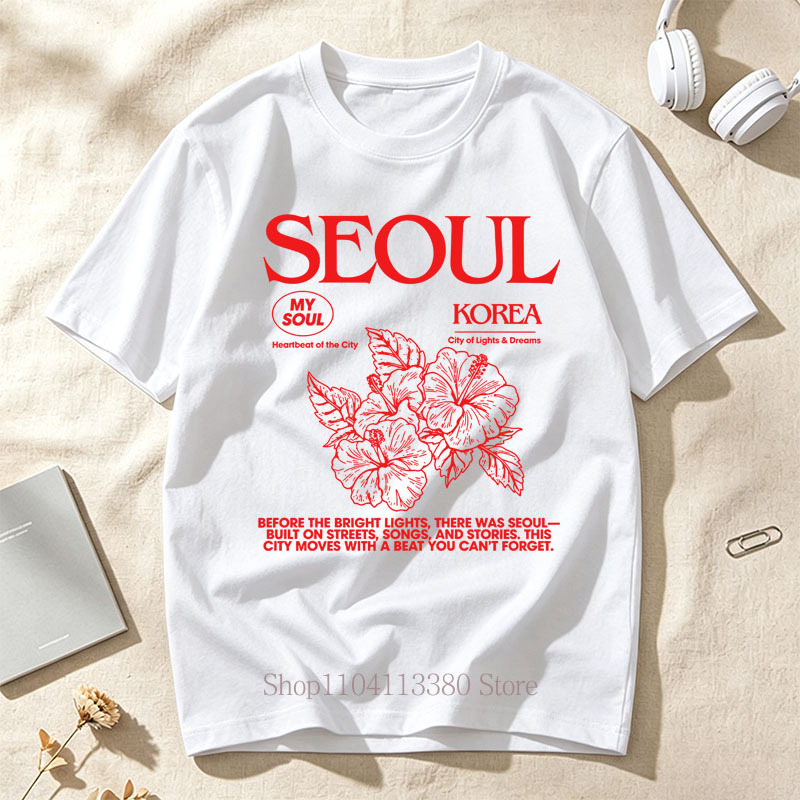Street Fashion Of Seoul - Camisetas con estampado de hibisco estilo