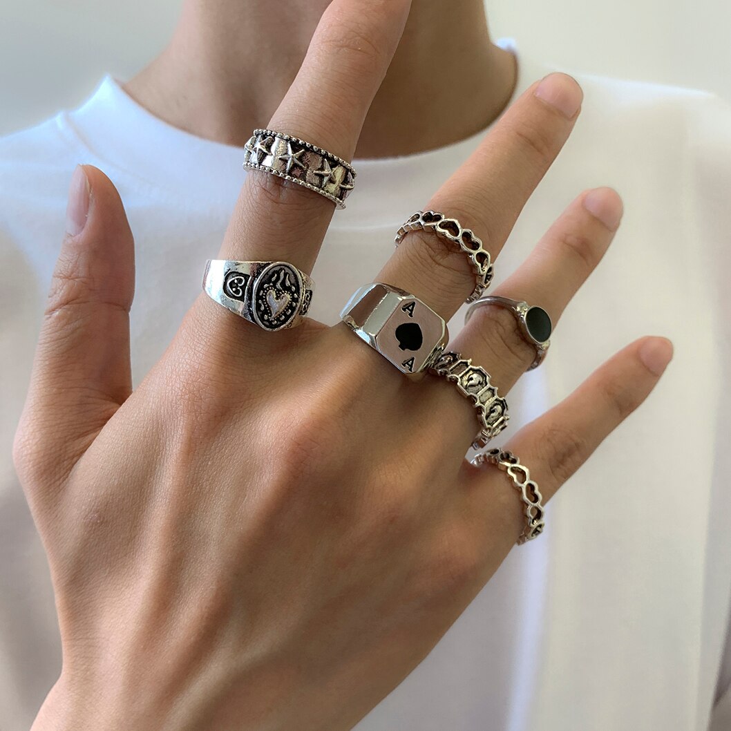 Street Fashion Goth - Anillos de Color plateado antiguo para