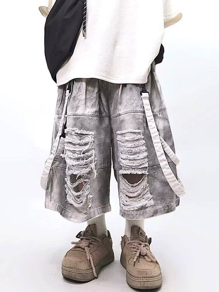 Street Fashion Jeans Men - Pantalones Cortos Retro Hip-hop para Hombre,