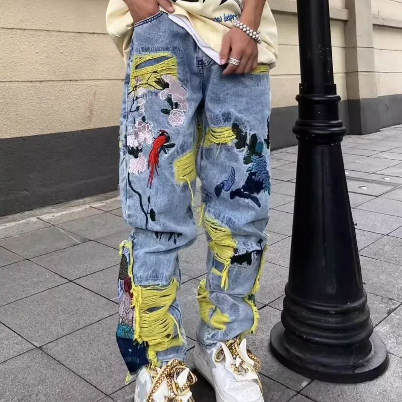 Vaqueros dilapidados con borda - Street Fashion Jeans Men reseña y precio